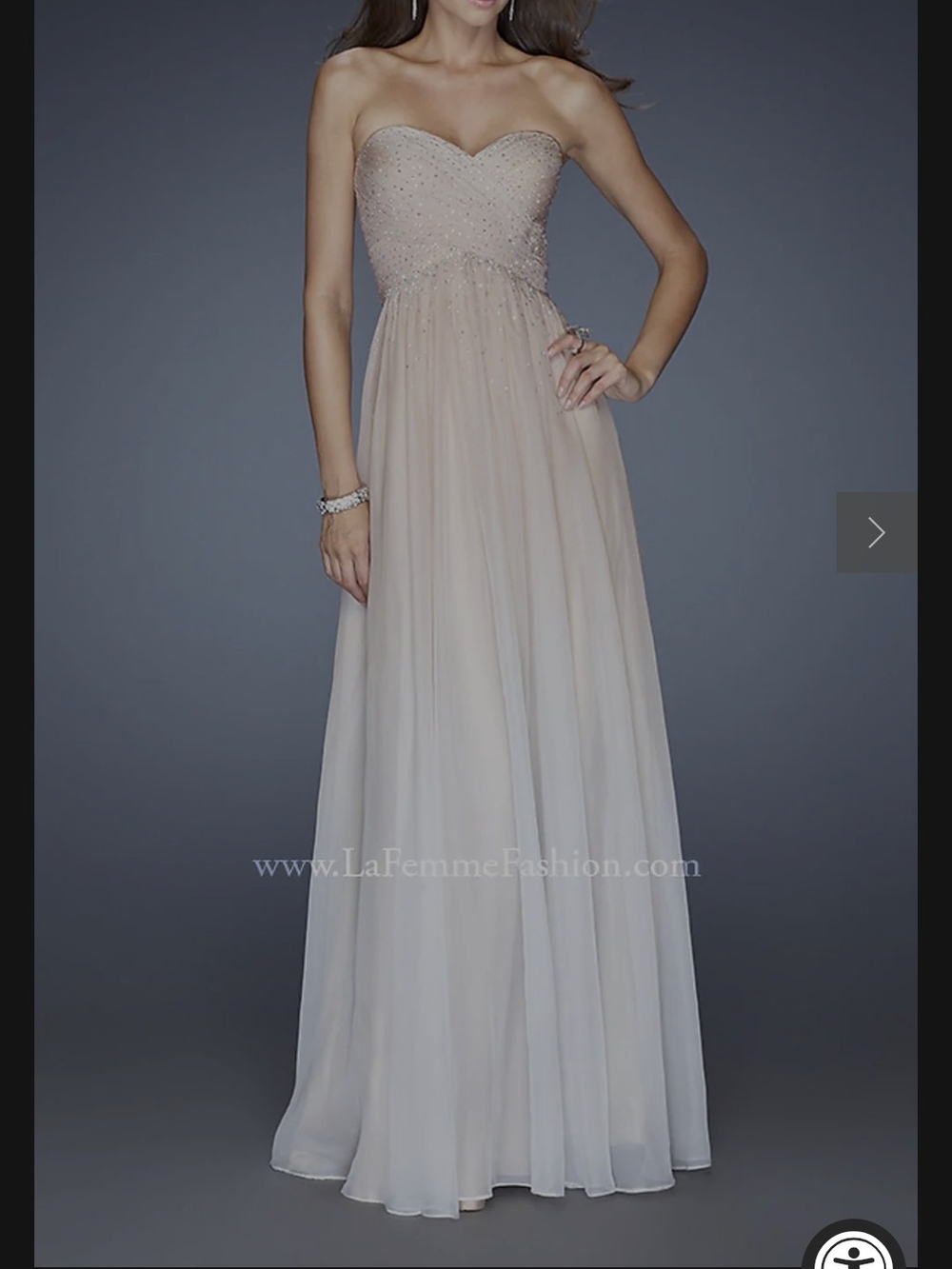 La Femme Strapless Beaded Sweetheart Gown in Nude Blush